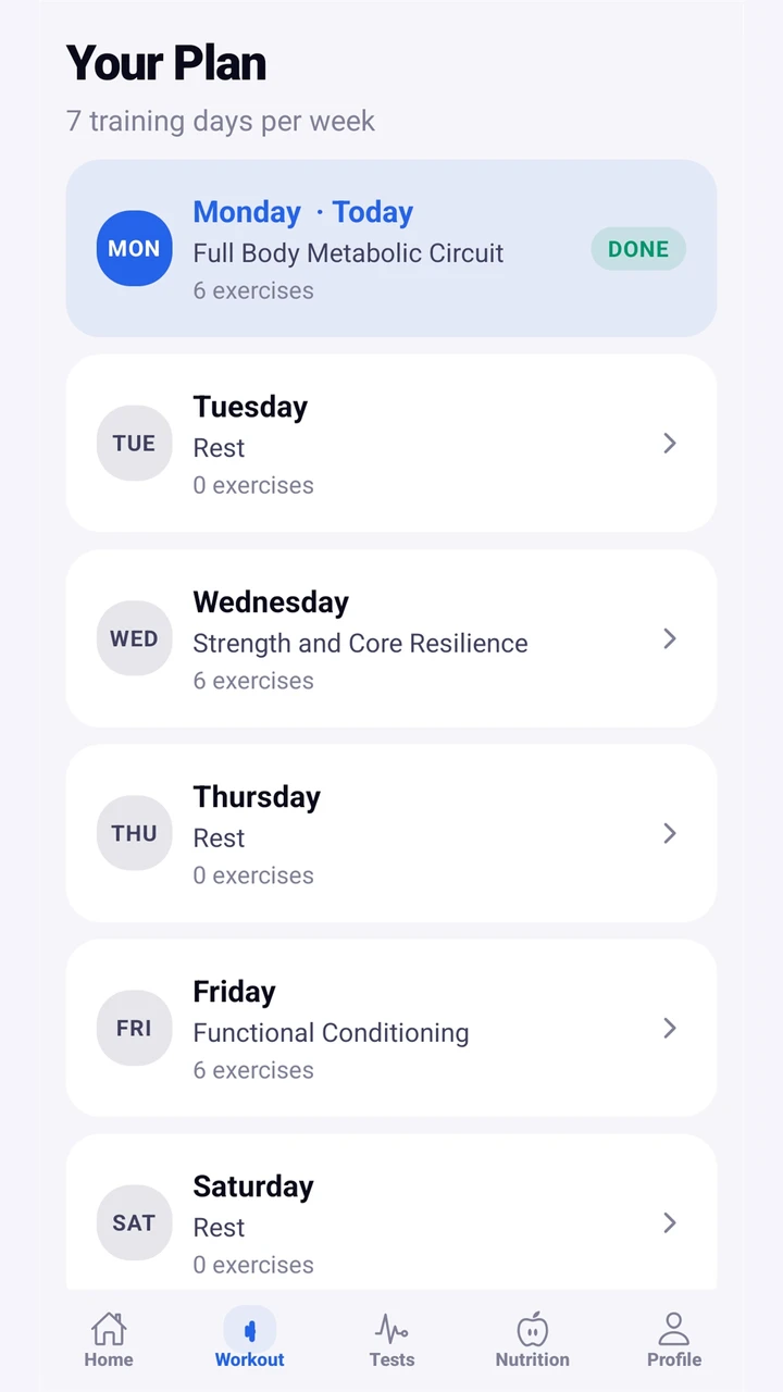 FitnessAge mobile app workout planning interface from the store asset archive
